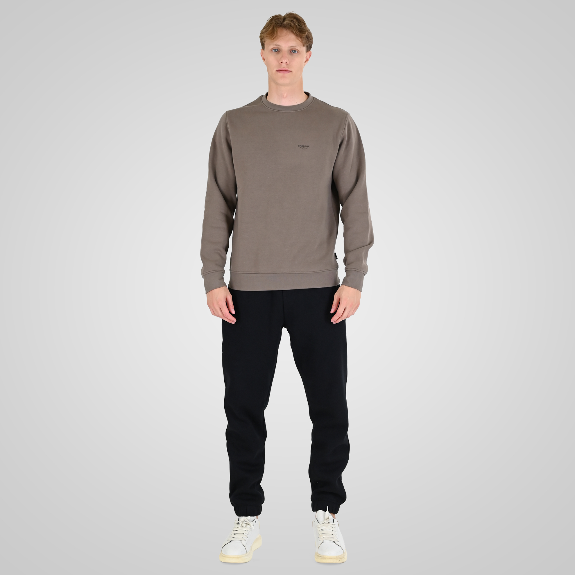 262RTOP-1113 CREWNECK TOP WITH HIGH DENSITY PRINT (BRUSHED FLEECE) TAUPE - Image 2