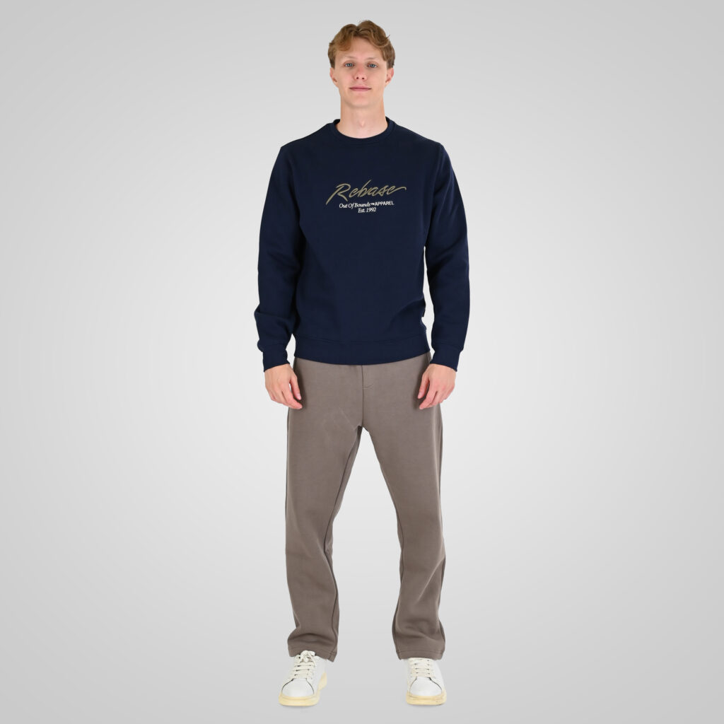 262RTOP-1115 CREWNECK TOP WITH 3D EMBROIDERY AND DENSE EMBROIDERY (BRUSHED FLEECE) NAVY
