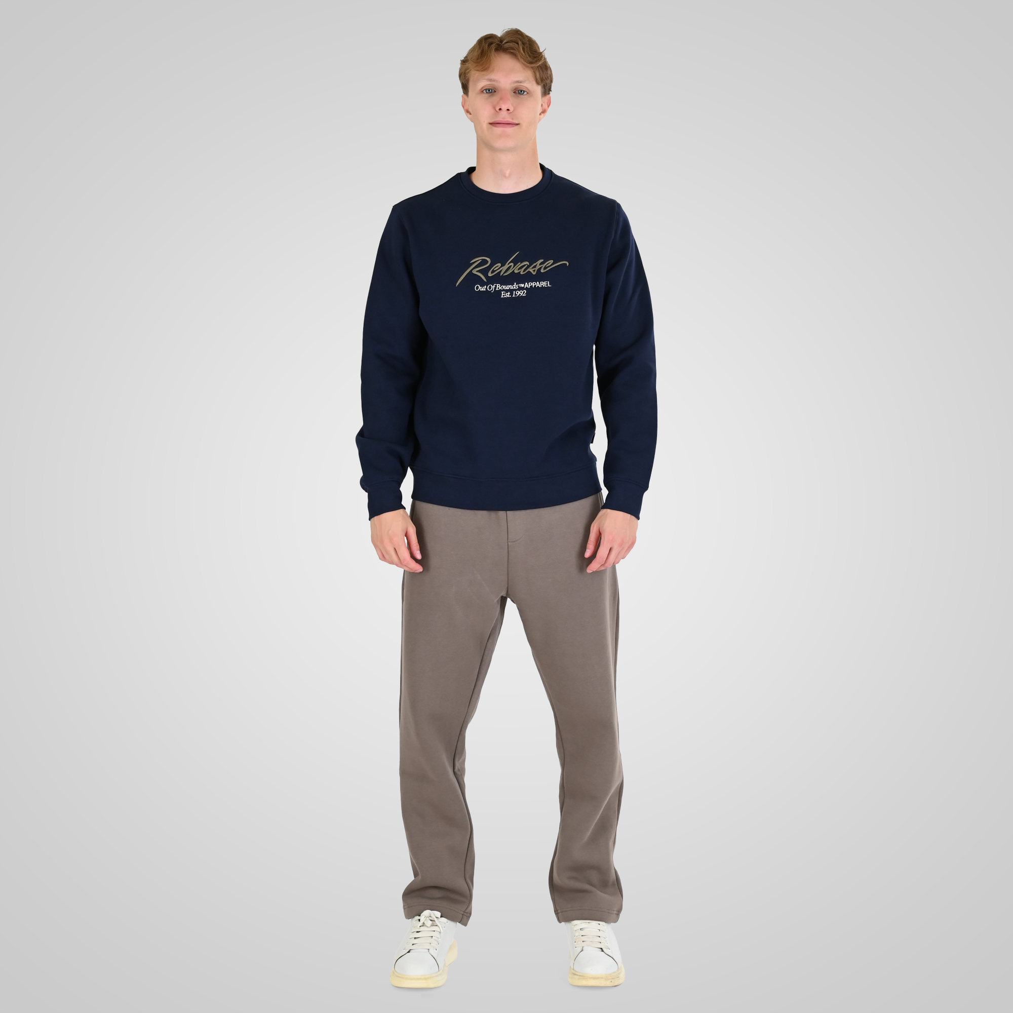262RTOP-1115 CREWNECK TOP WITH 3D EMBROIDERY AND DENSE EMBROIDERY (BRUSHED FLEECE) NAVY - Image 2