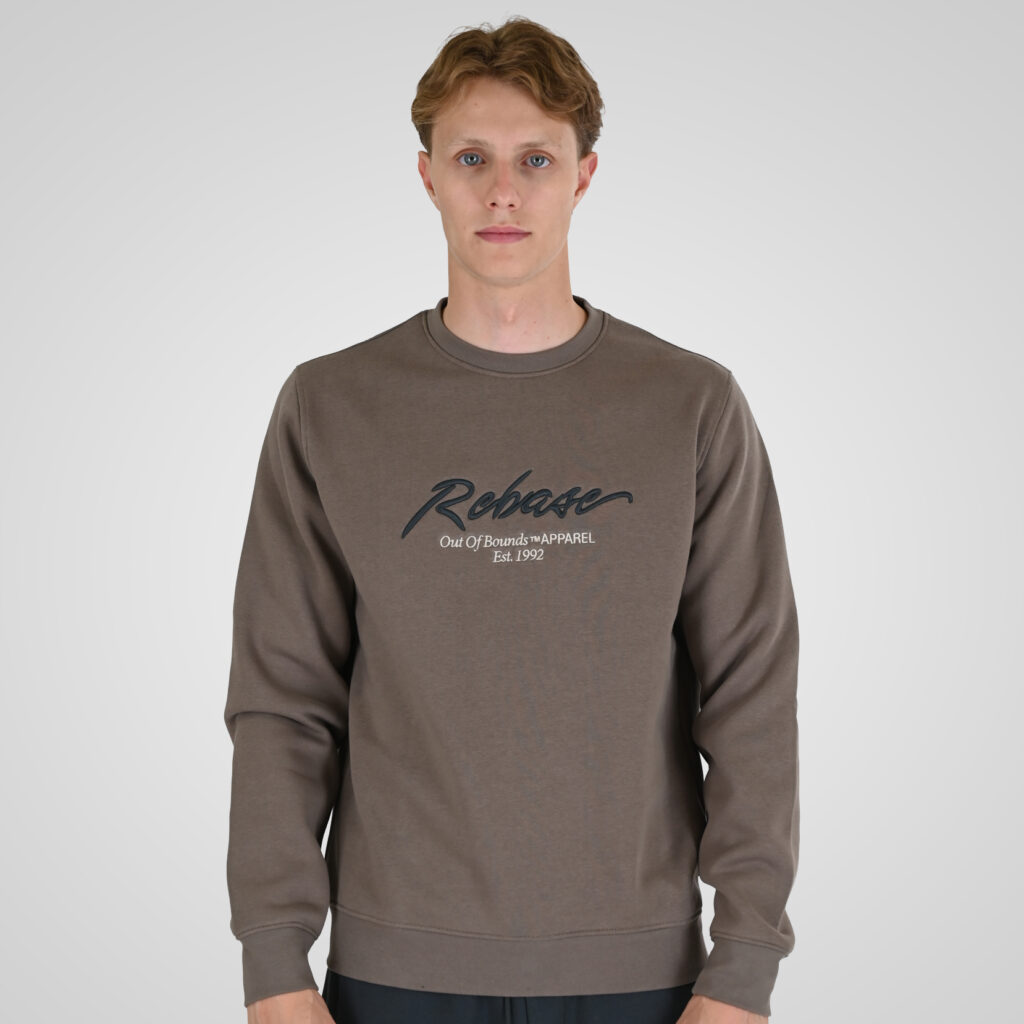 262RTOP-1115 CREWNECK TOP WITH 3D EMBROIDERY AND DENSE EMBROIDERY (BRUSHED FLEECE) TAUPE