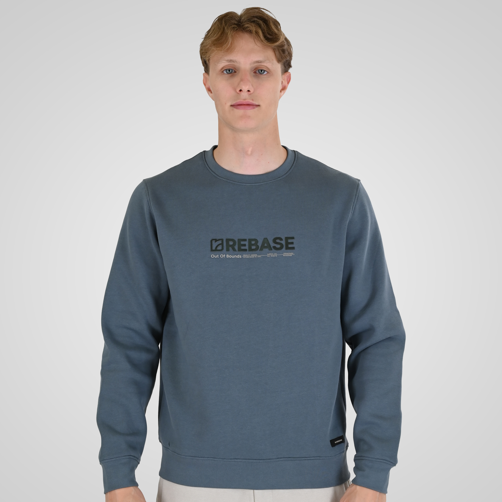 262RTOP-1116 CREWNECK TOP WITH TWO COLORED LAYER HIGH DENSITY PRINT (BRUSHED FLEECE) STONE BLUE - Image 1