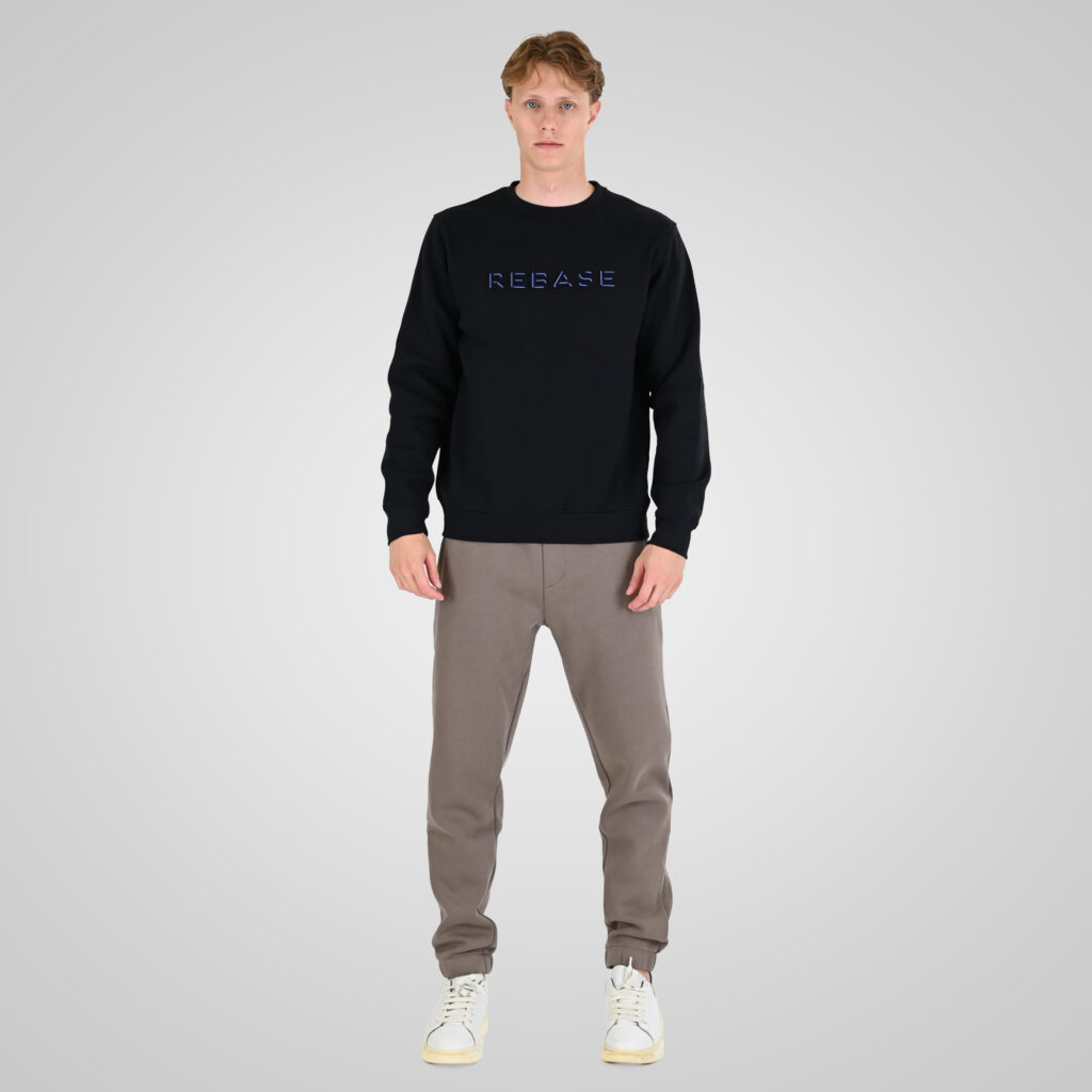 262RTOP-1117 CREWNECK TOP WITH EMBOSSED PRINT (BRUSHED FLEECE) BLACK