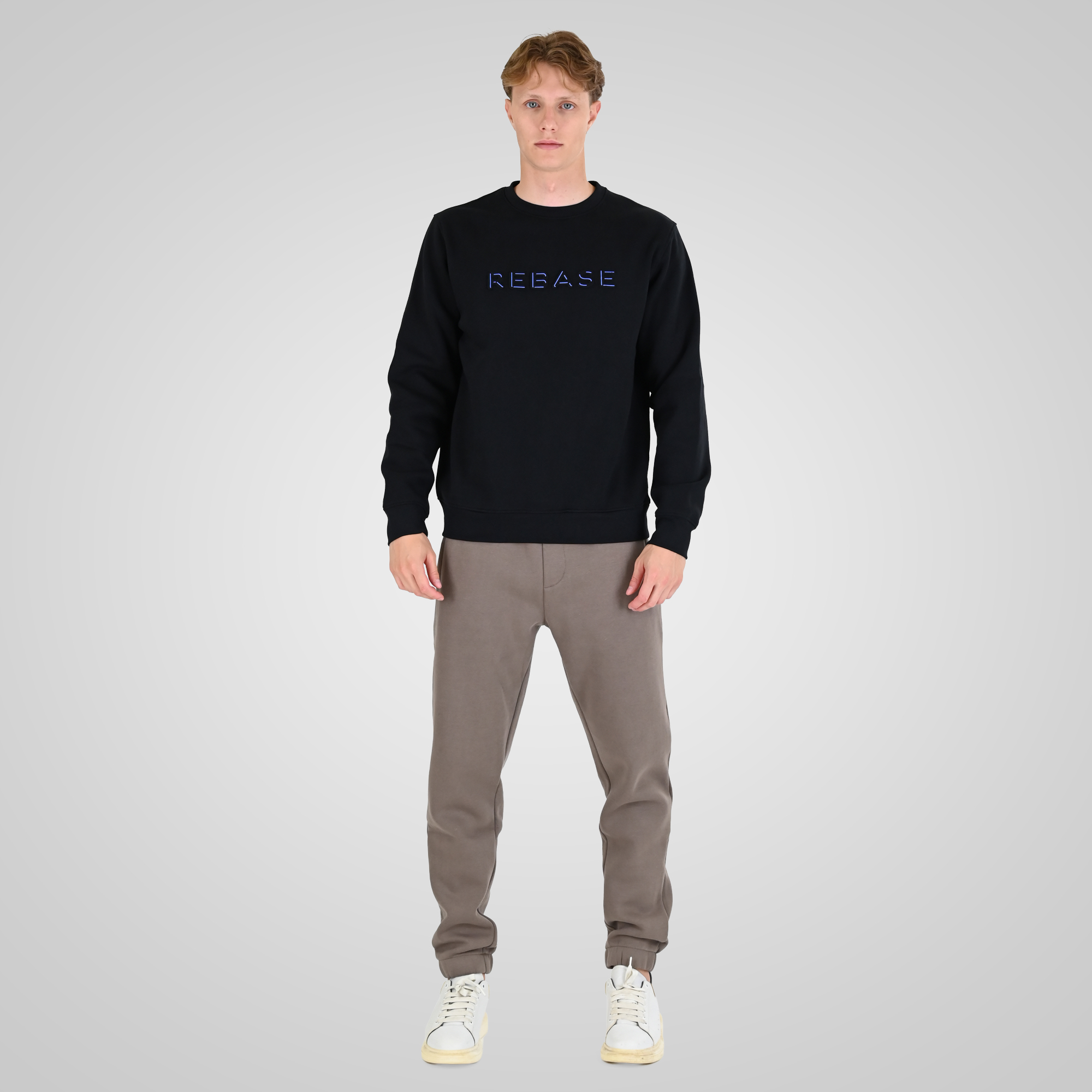 262RTOP-1117 CREWNECK TOP WITH EMBOSSED PRINT (BRUSHED FLEECE) BLACK - Image 2