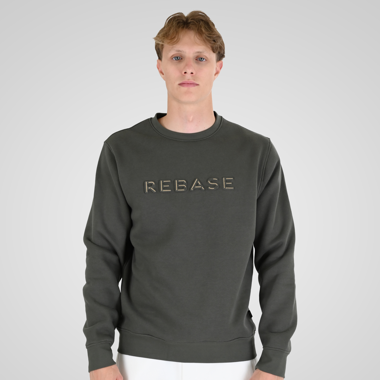 262RTOP-1117 CREWNECK TOP WITH EMBOSSED PRINT (BRUSHED FLEECE) KHAKI - Image 1