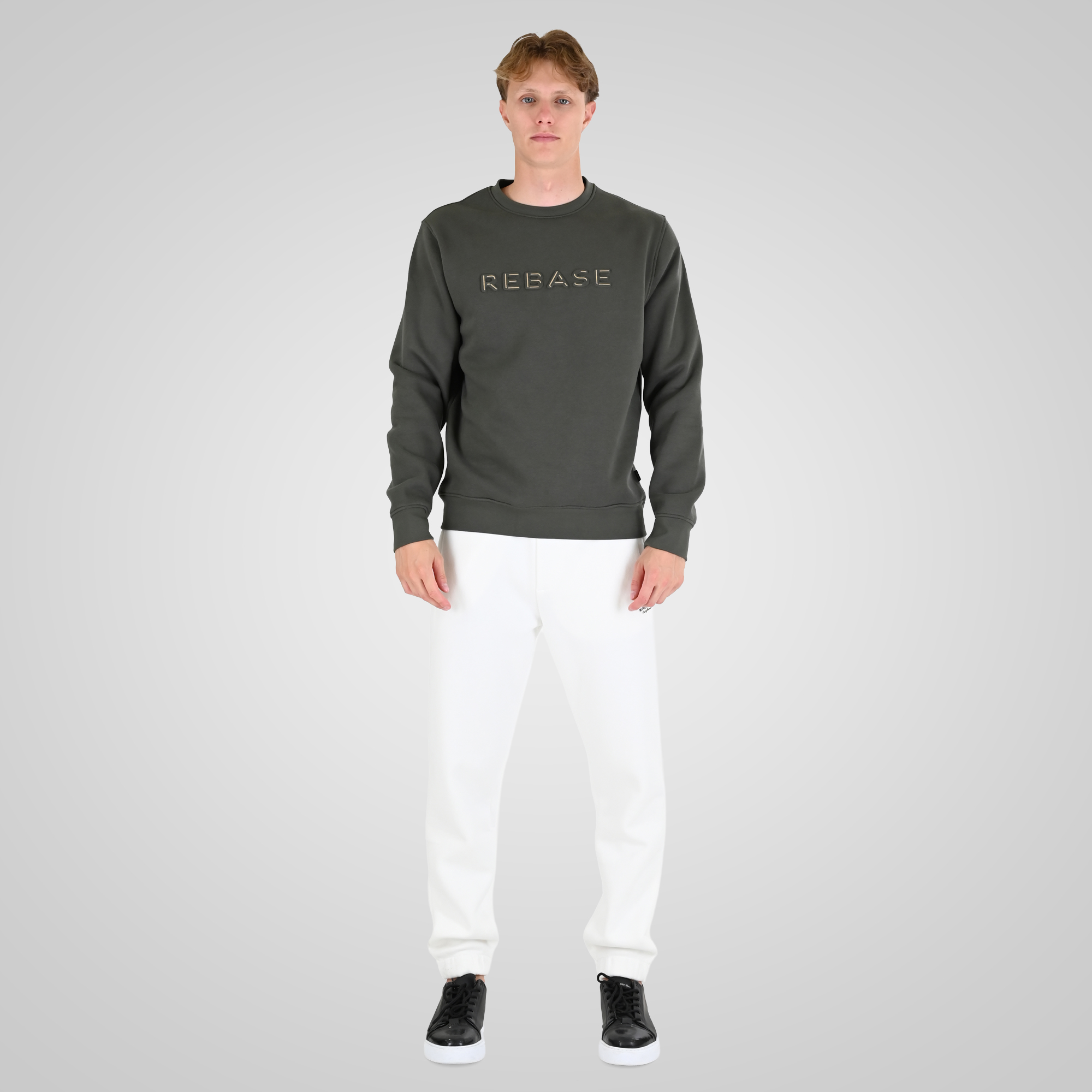 262RTOP-1117 CREWNECK TOP WITH EMBOSSED PRINT (BRUSHED FLEECE) KHAKI - Image 2