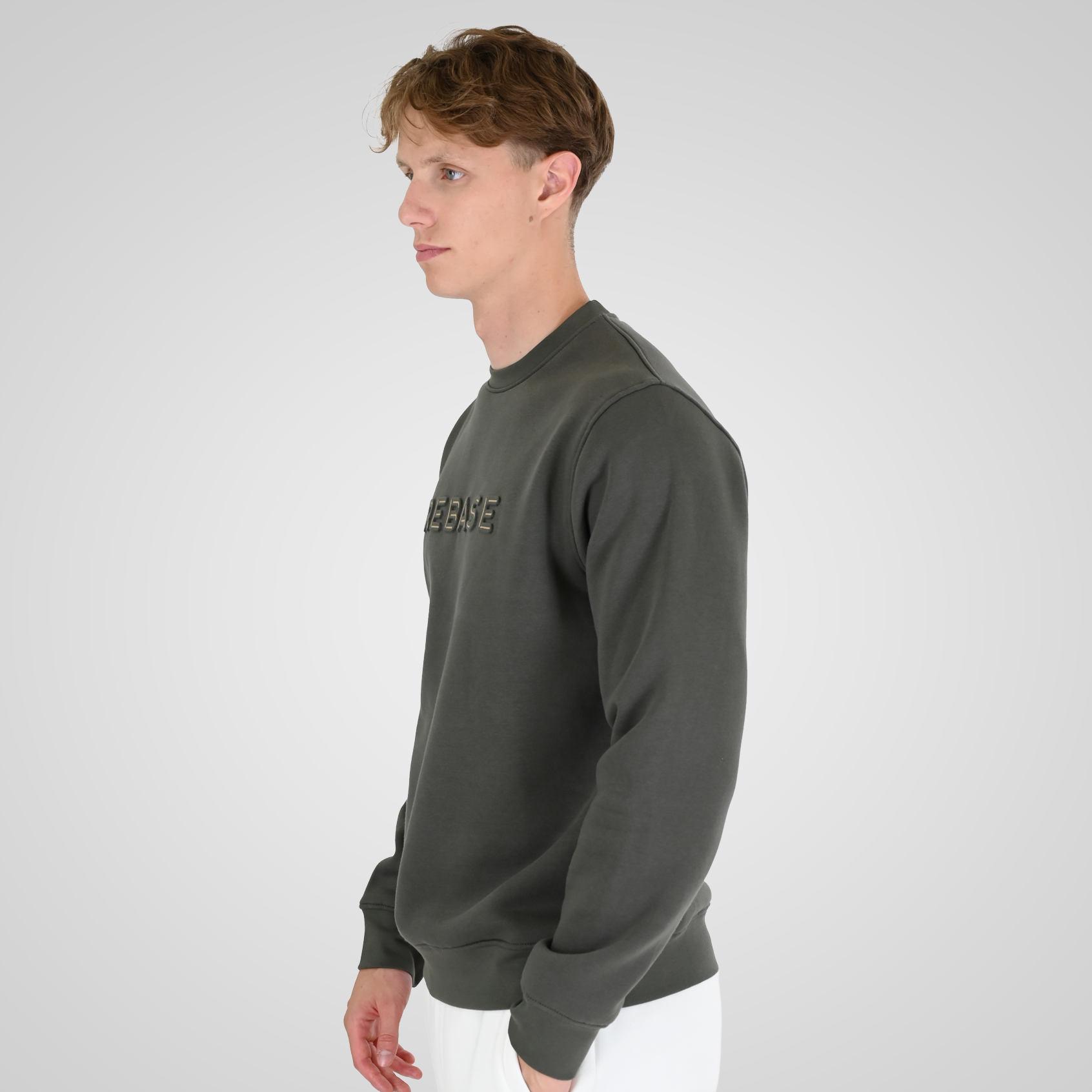 262RTOP-1117 CREWNECK TOP WITH EMBOSSED PRINT (BRUSHED FLEECE) KHAKI - Image 3