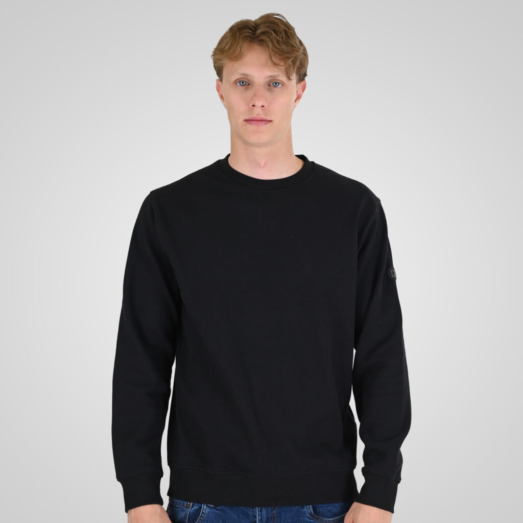 262RTOP-1121 CREWNECK TOP IN SPECIAL FABRIC (WAFFLE) BLACK