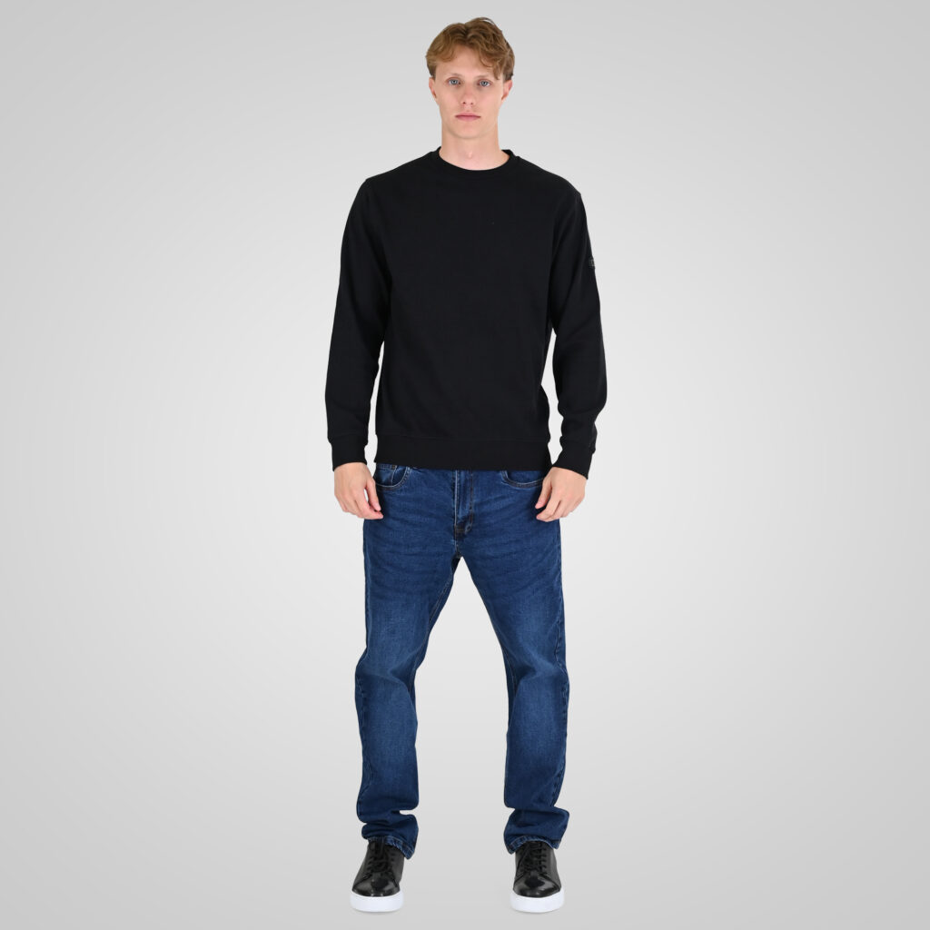 262RTOP-1121 CREWNECK TOP IN SPECIAL FABRIC (WAFFLE) BLACK