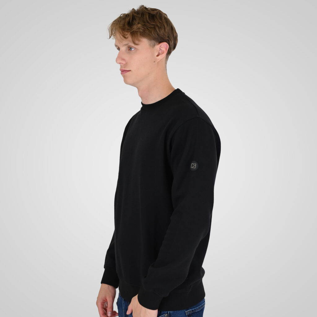 262RTOP-1121 CREWNECK TOP IN SPECIAL FABRIC (WAFFLE) BLACK