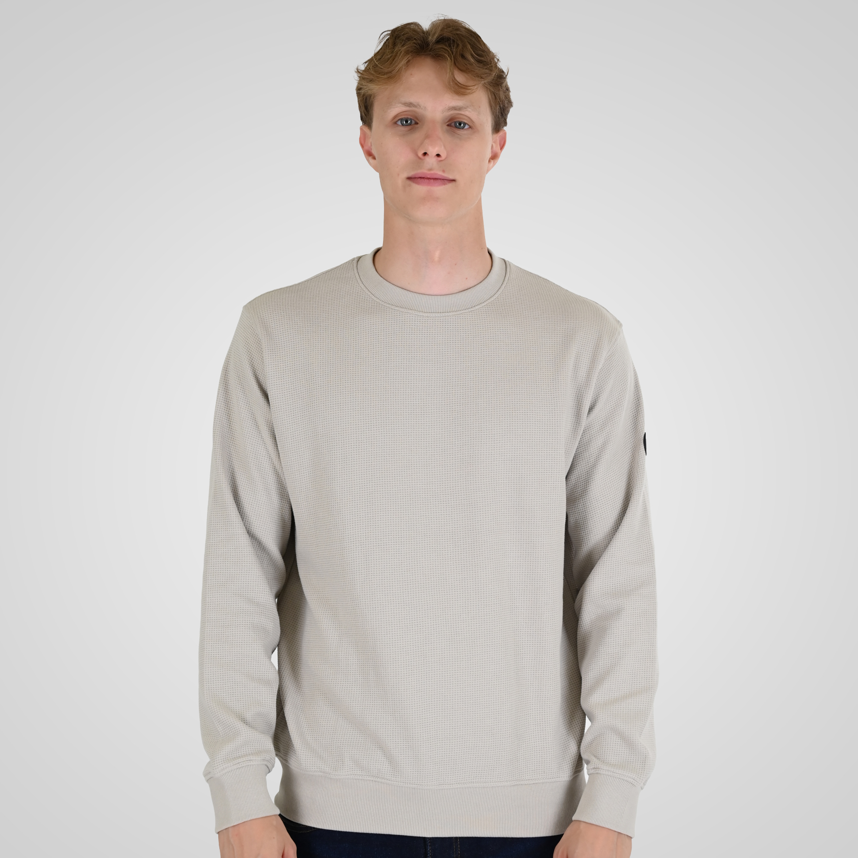 262RTOP-1121 CREWNECK TOP IN SPECIAL FABRIC (WAFFLE) ICE GREY - Image 1