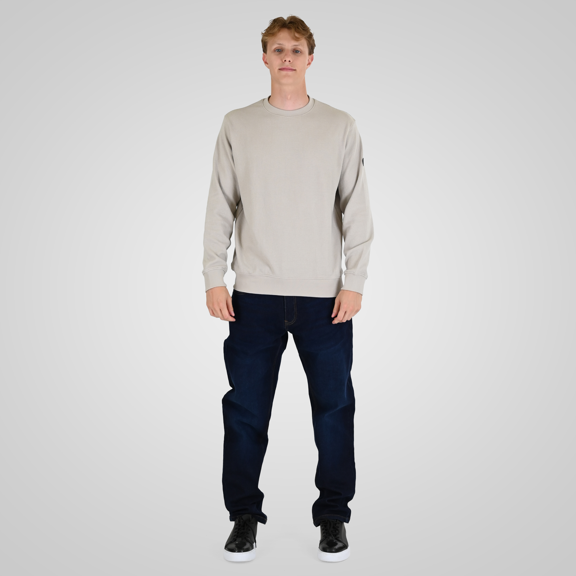 262RTOP-1121 CREWNECK TOP IN SPECIAL FABRIC (WAFFLE) ICE GREY - Image 2