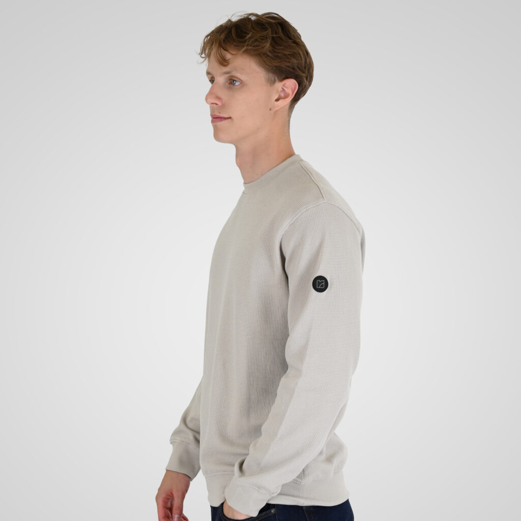 262RTOP-1121 CREWNECK TOP IN SPECIAL FABRIC (WAFFLE) ICE GREY