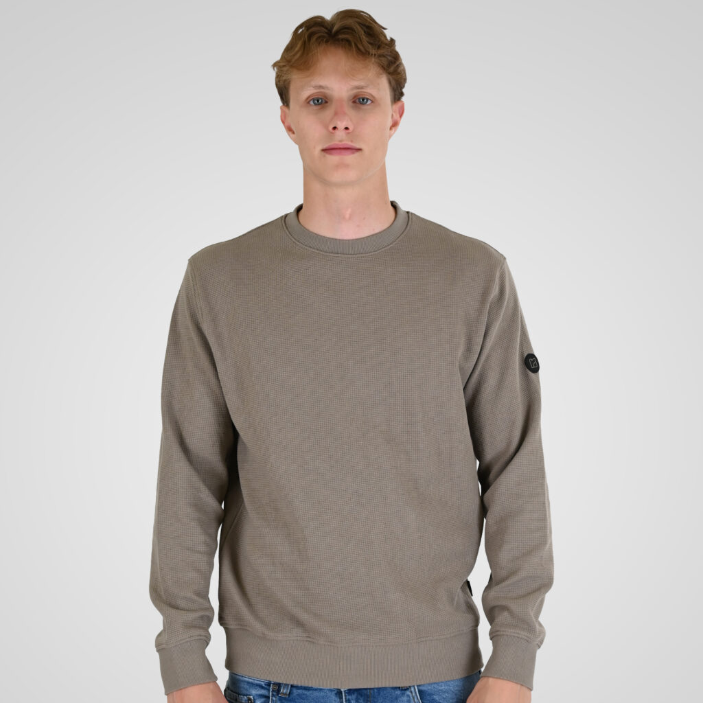 262RTOP-1121 CREWNECK TOP IN SPECIAL FABRIC (WAFFLE) LT TAUPE