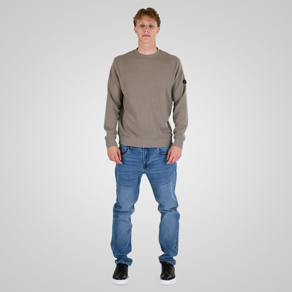262RTOP-1121 CREWNECK TOP IN SPECIAL FABRIC (WAFFLE) LT TAUPE