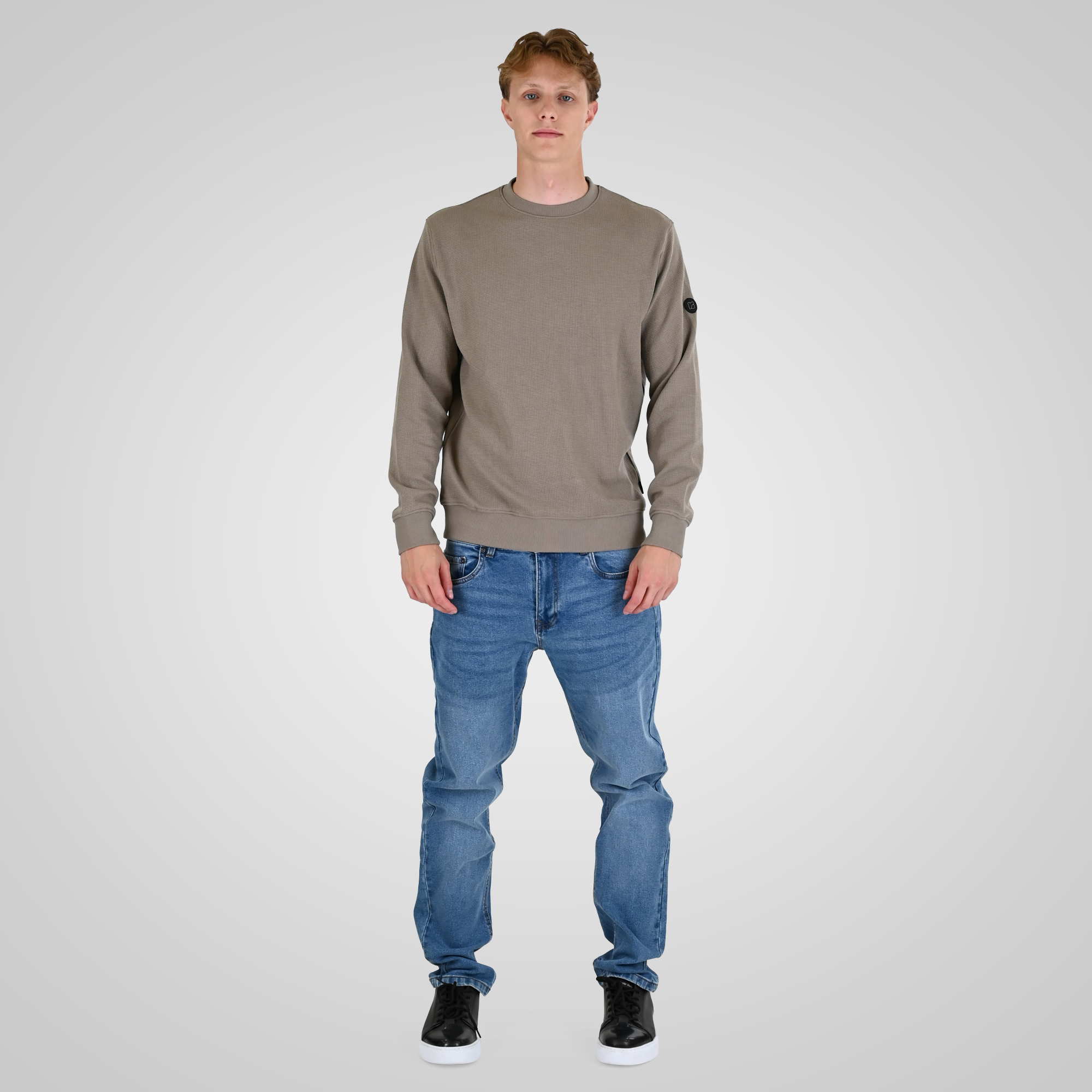 262RTOP-1121 CREWNECK TOP IN SPECIAL FABRIC (WAFFLE) LT TAUPE - Image 2