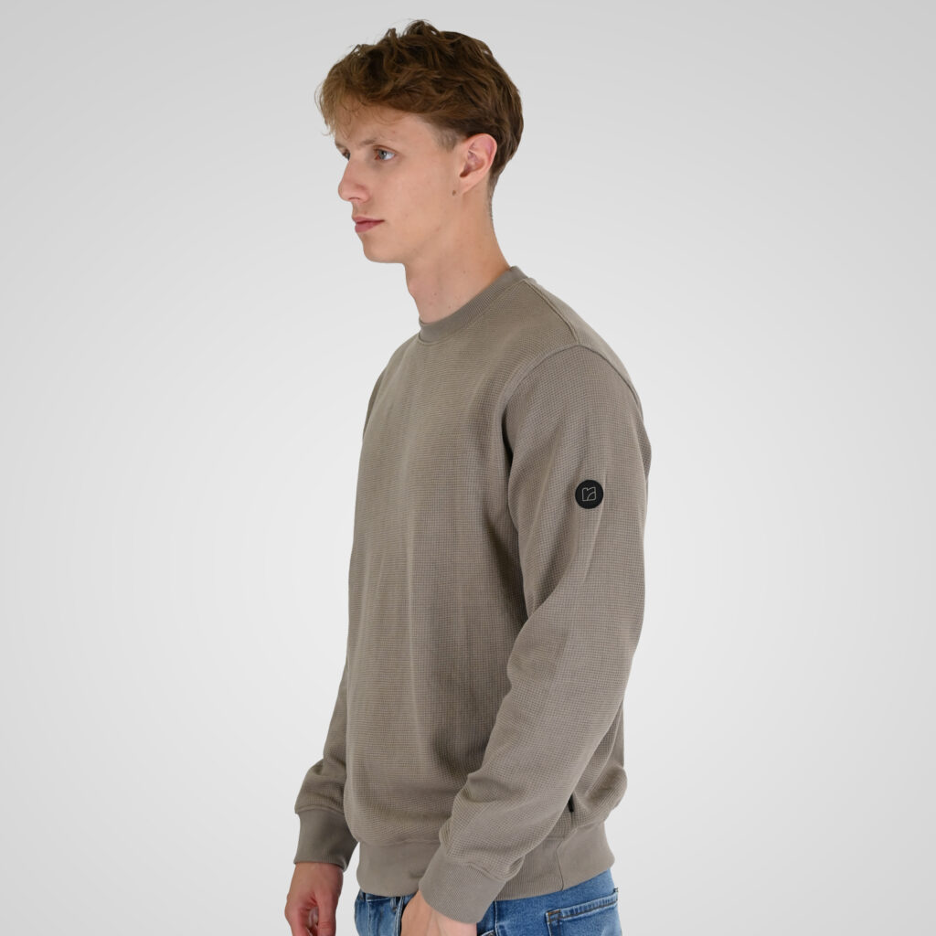262RTOP-1121 CREWNECK TOP IN SPECIAL FABRIC (WAFFLE) LT TAUPE
