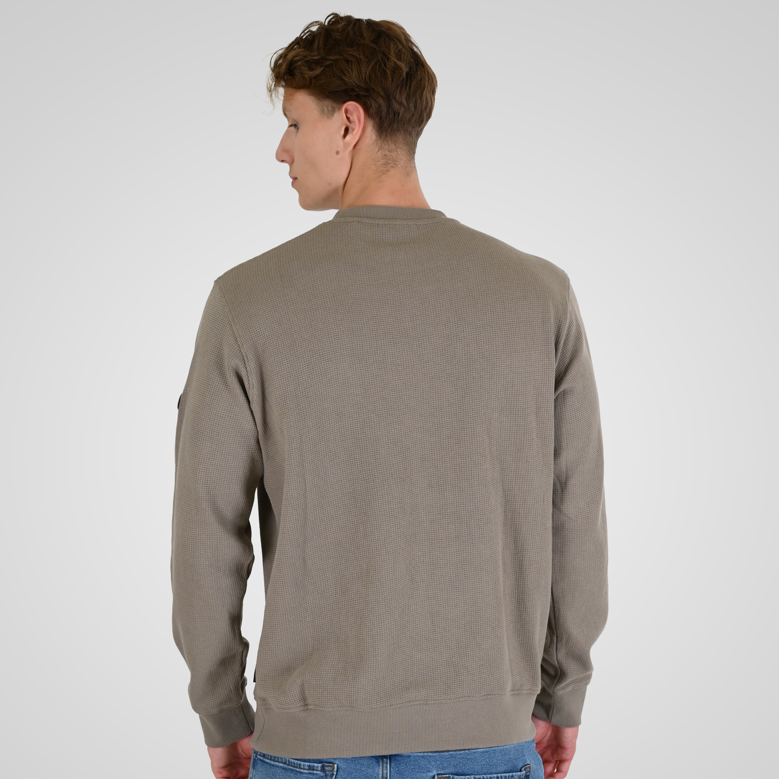 262RTOP-1121 CREWNECK TOP IN SPECIAL FABRIC (WAFFLE) LT TAUPE - Image 4