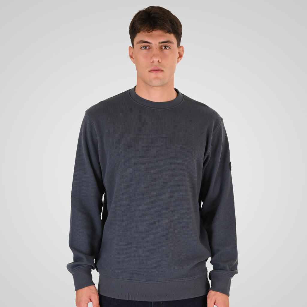 262RTOP-1121 CREWNECK TOP IN SPECIAL FABRIC (WAFFLE) STEEL BLUE