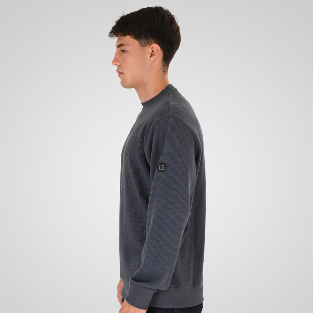 262RTOP-1121 CREWNECK TOP IN SPECIAL FABRIC (WAFFLE) STEEL BLUE
