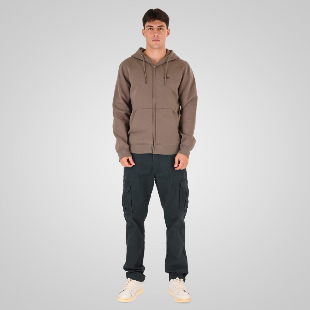 262RTOP-1122 HOODIE FULL-ZIP WITH HIGH DENSITY PRINT (BRUSHED FLEECE) TAUPE