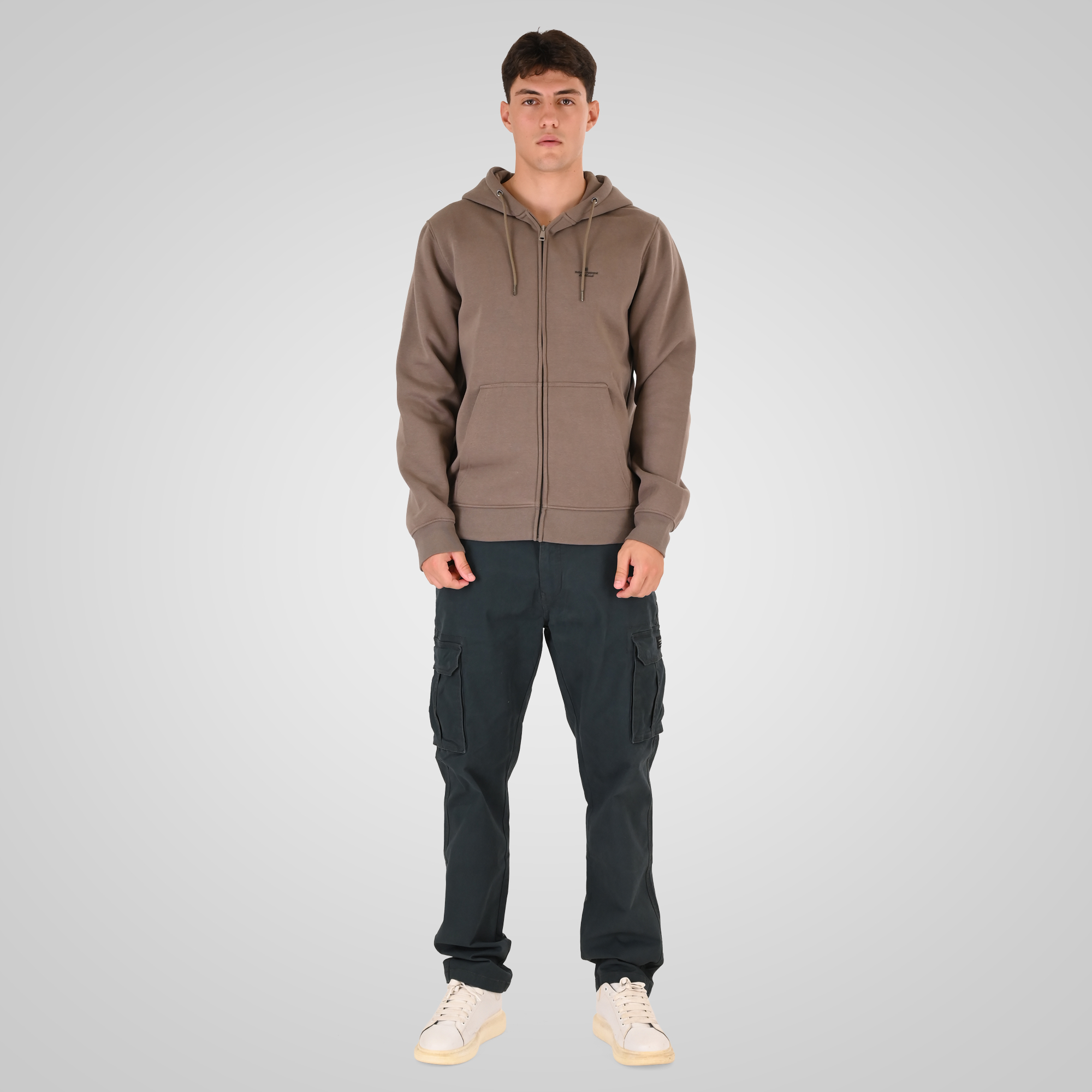 262RTOP-1122 HOODIE FULL-ZIP WITH HIGH DENSITY PRINT (BRUSHED FLEECE) TAUPE - Image 2
