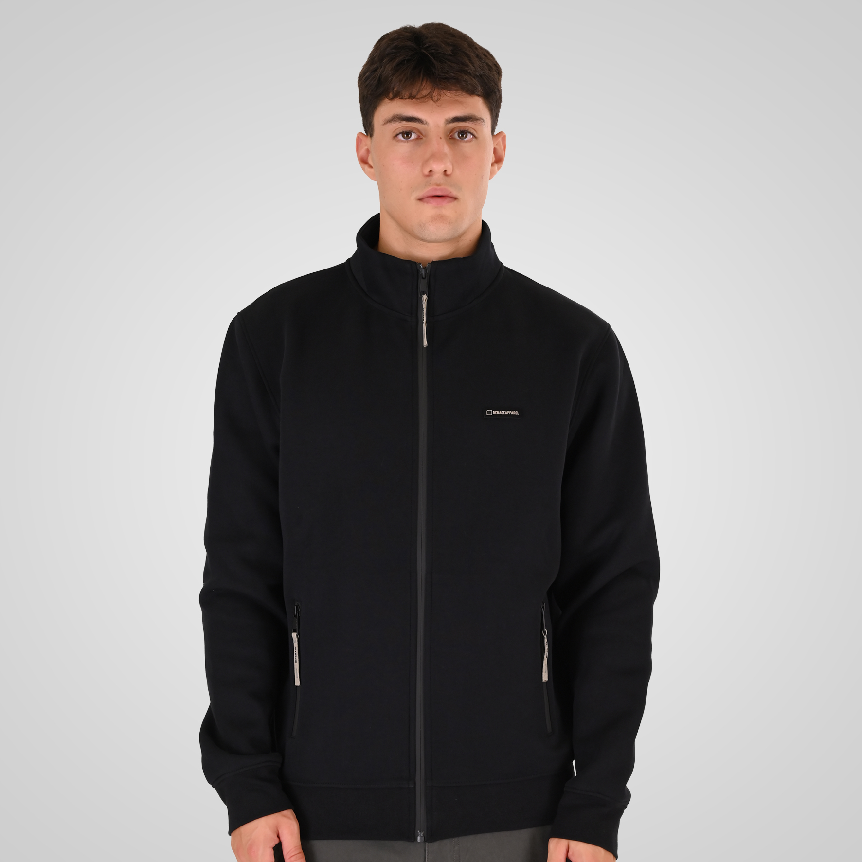 262RTOP-1123 FULL-ZIP WITH STAND-UP COLLAR AND ZIPPER POCKETS (INTERLOCK) BLACK - Image 1