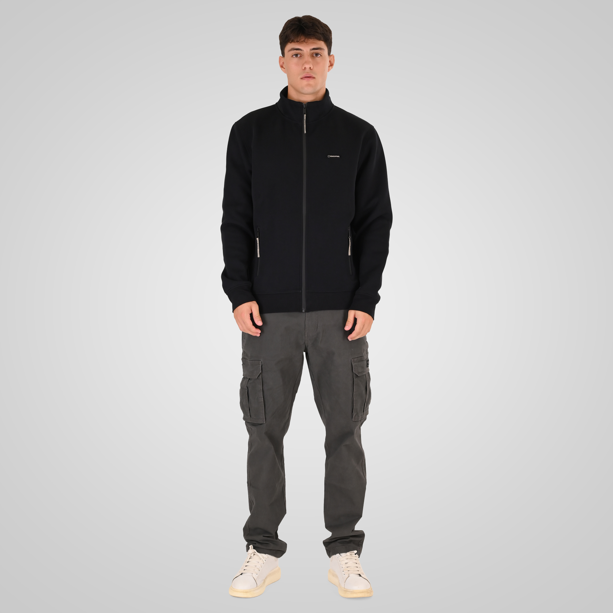 262RTOP-1123 FULL-ZIP WITH STAND-UP COLLAR AND ZIPPER POCKETS (INTERLOCK) BLACK - Image 2