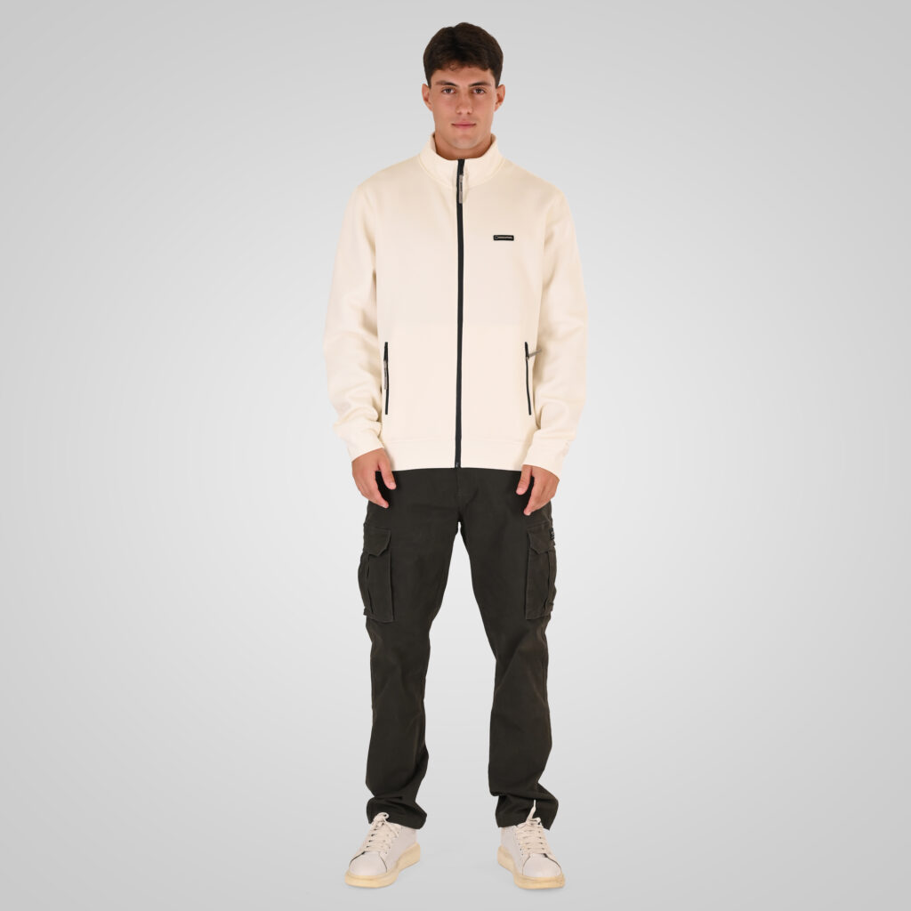 262RTOP-1123 FULL-ZIP WITH STAND-UP COLLAR AND ZIPPER POCKETS (INTERLOCK) POLAR WHITE