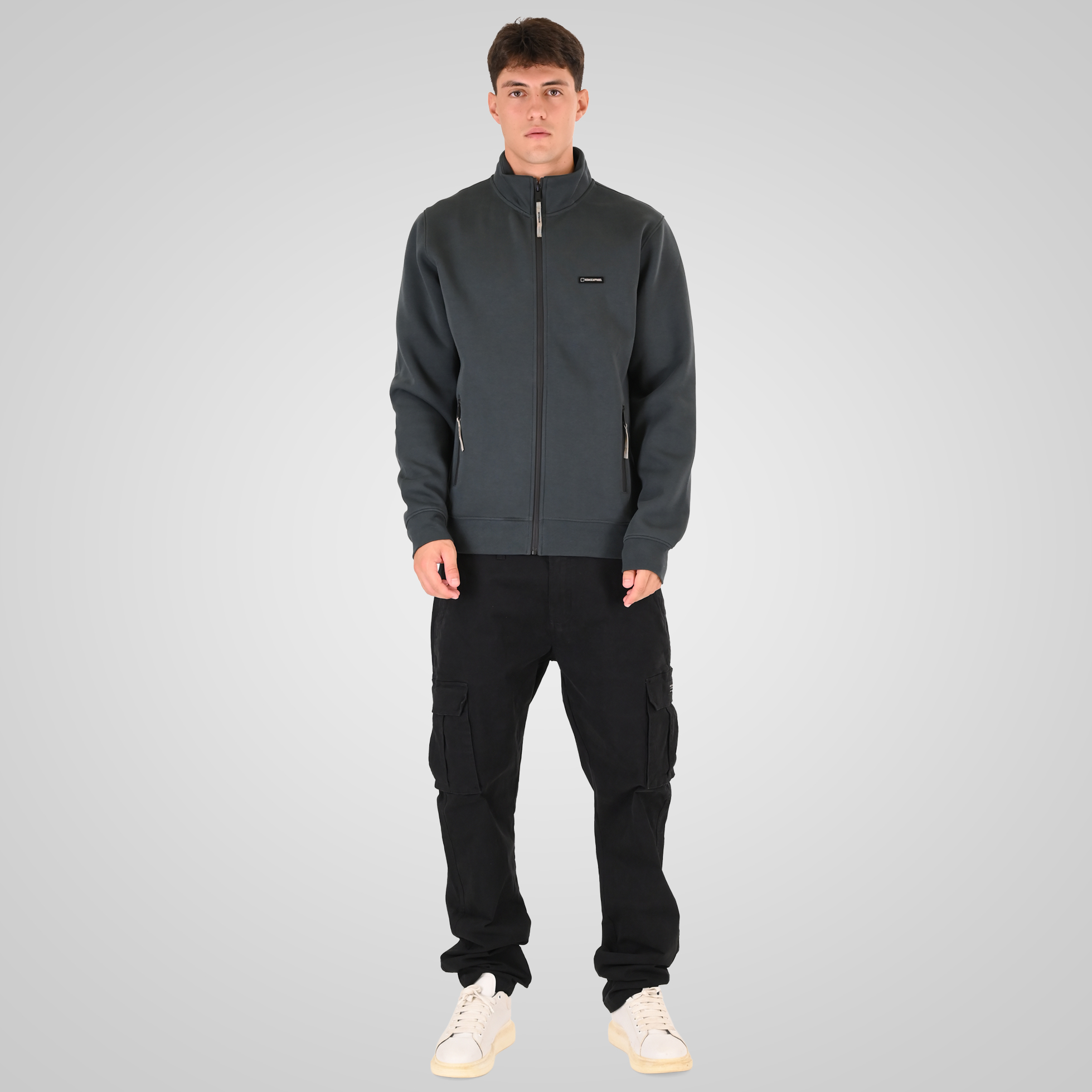 262RTOP-1123 FULL-ZIP WITH STAND-UP COLLAR AND ZIPPER POCKETS (INTERLOCK) SHADOW GREEN - Image 2