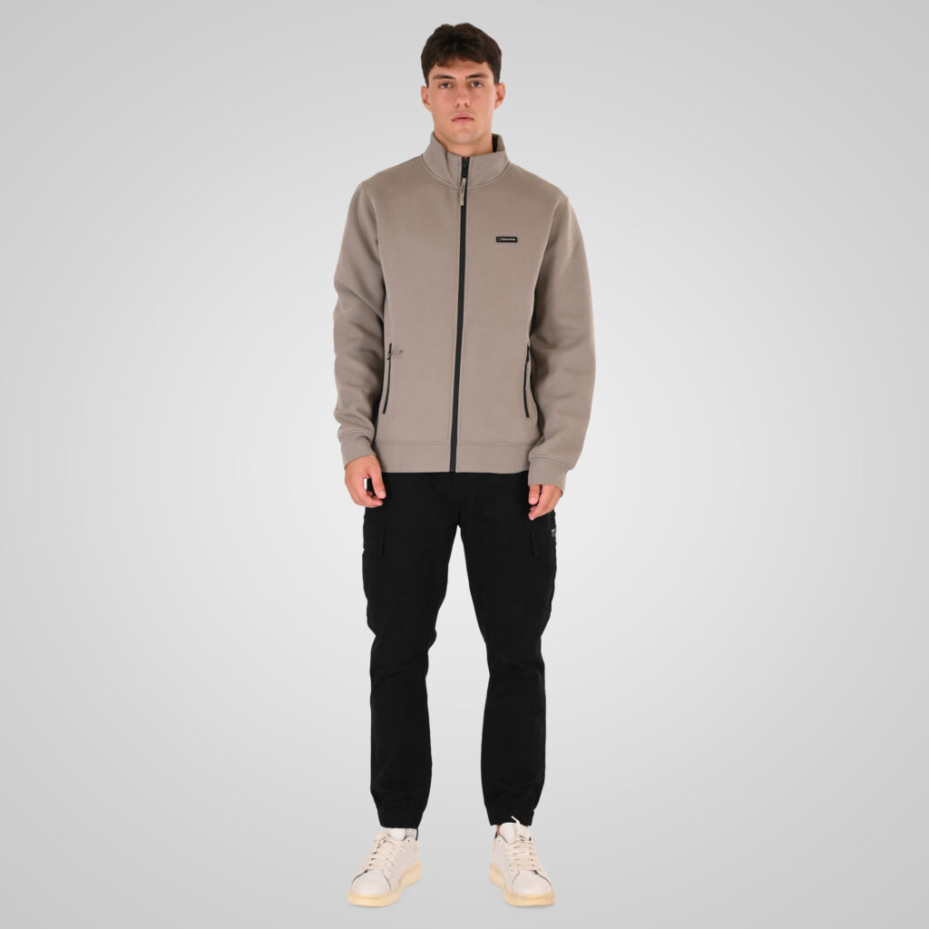 262RTOP-1123 FULL-ZIP WITH STAND-UP COLLAR AND ZIPPER POCKETS (INTERLOCK) SMOKE BEIGE