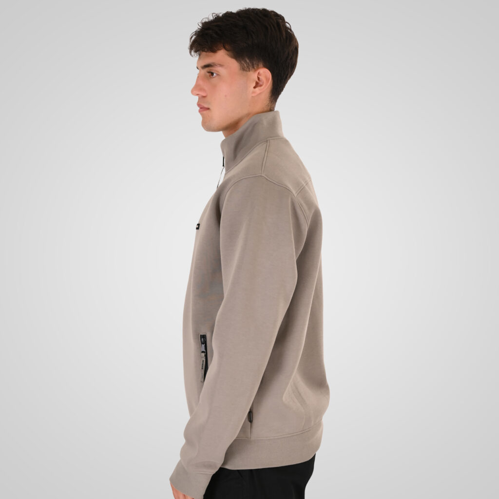 262RTOP-1123 FULL-ZIP WITH STAND-UP COLLAR AND ZIPPER POCKETS (INTERLOCK) SMOKE BEIGE