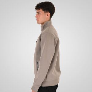 262RTOP-1123 FULL-ZIP WITH STAND-UP COLLAR AND ZIPPER POCKETS (INTERLOCK) SMOKE BEIGE - Image 3
