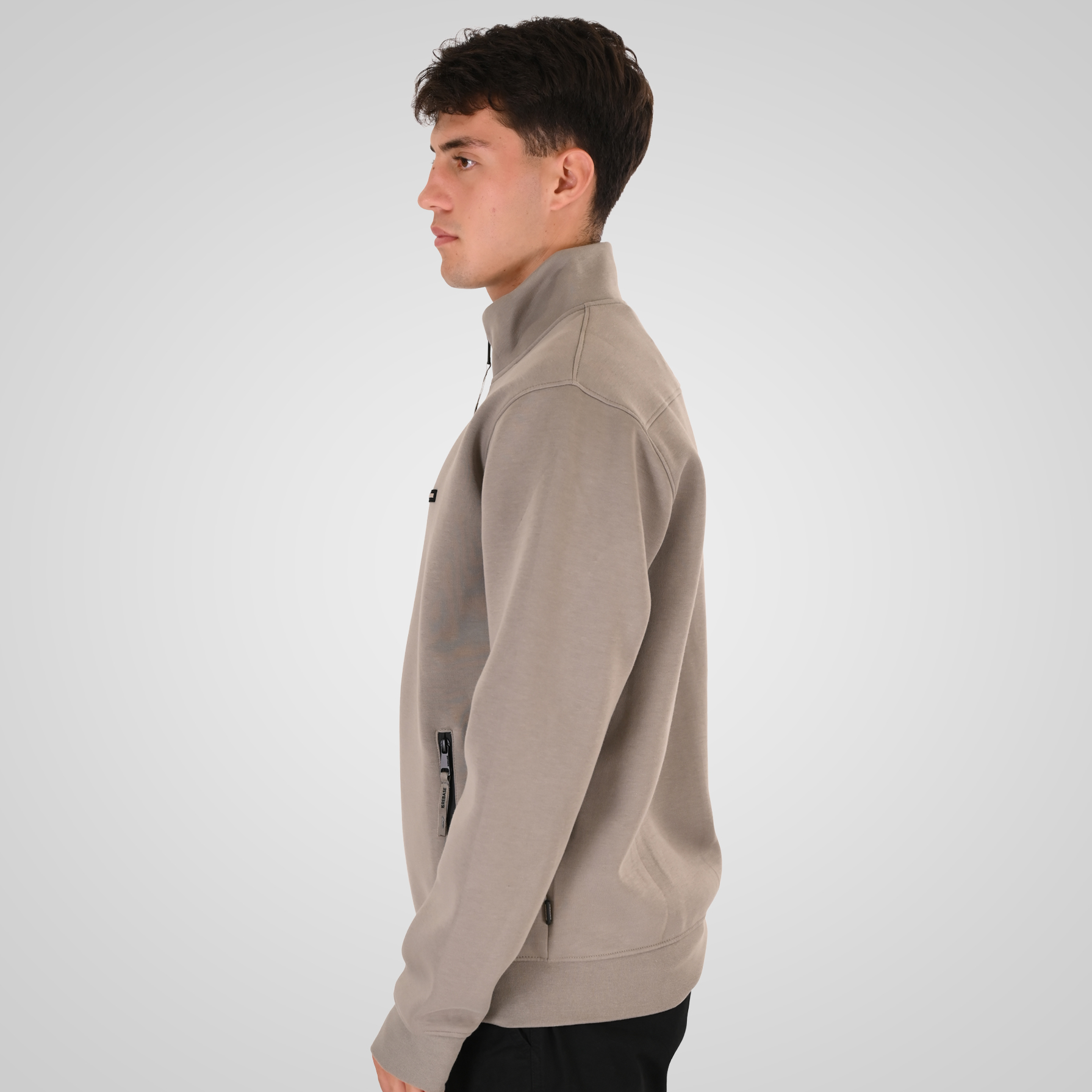 262RTOP-1123 FULL-ZIP WITH STAND-UP COLLAR AND ZIPPER POCKETS (INTERLOCK) SMOKE BEIGE - Image 3