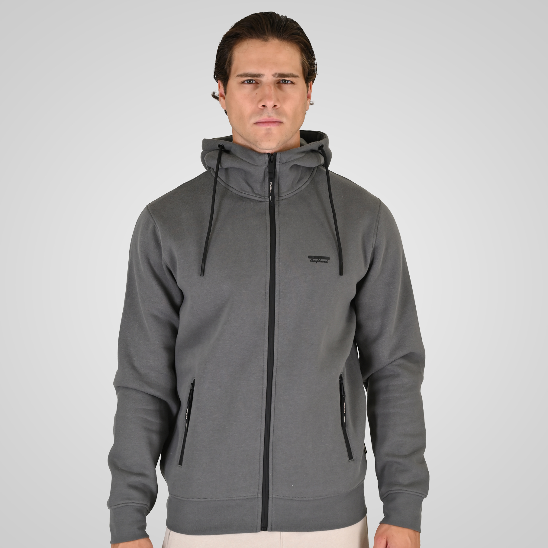 262RTOP-1124 HOODIE FULL-ZIP WITH HIGH DENSITY PRINT AND ZIPPER POCKETS (BRUSHED FLEECE) CLOUDY GREY - Image 1