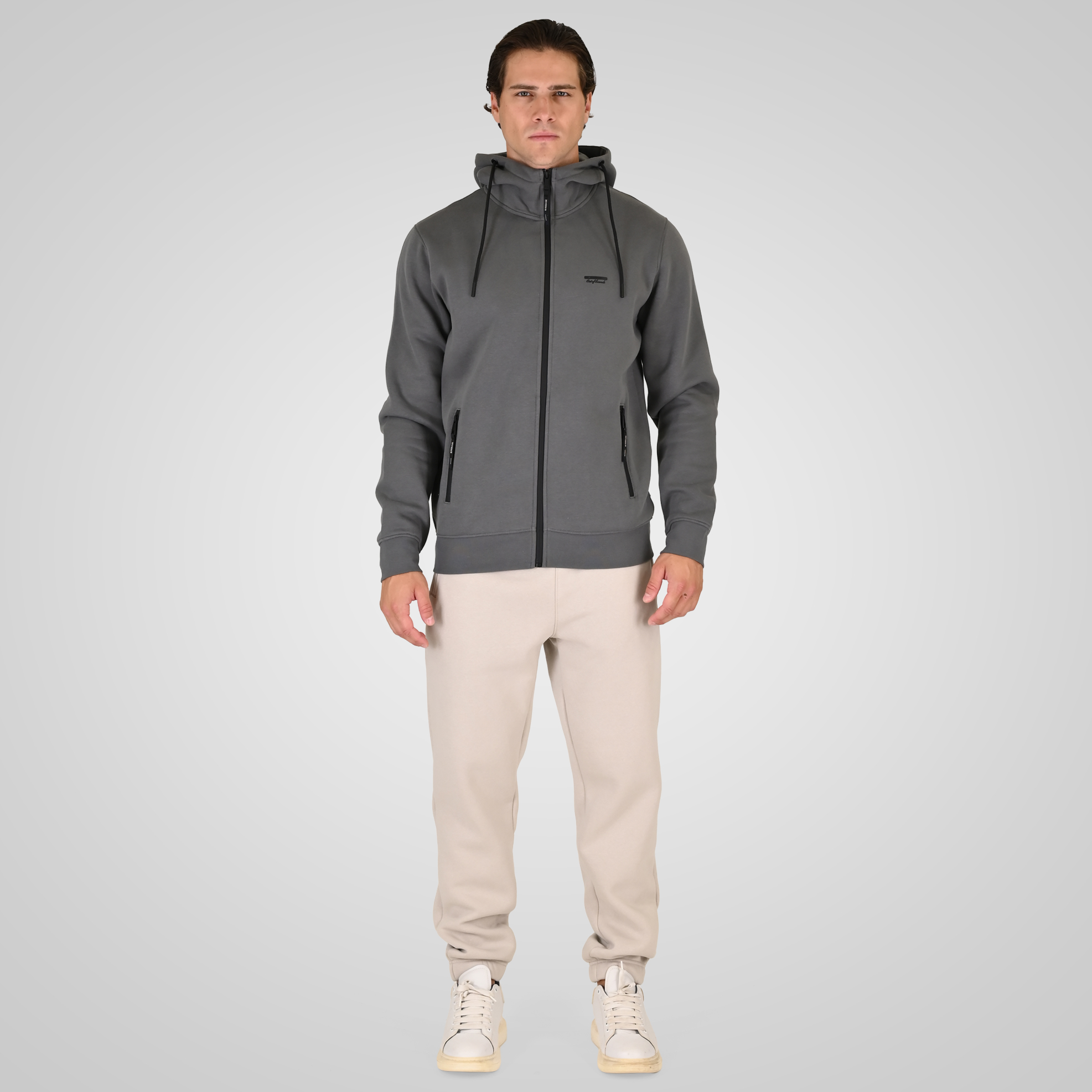 262RTOP-1124 HOODIE FULL-ZIP WITH HIGH DENSITY PRINT AND ZIPPER POCKETS (BRUSHED FLEECE) CLOUDY GREY - Image 2
