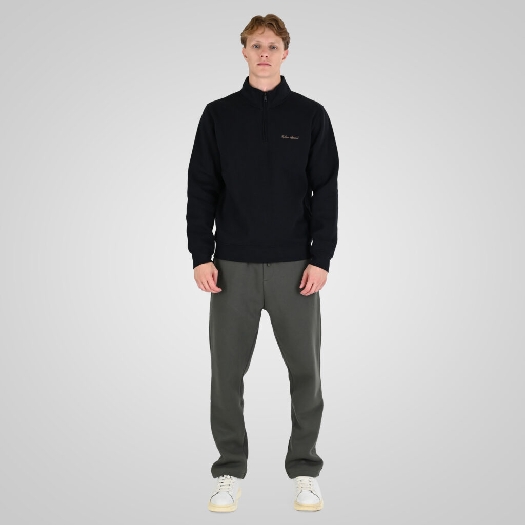 262RTOP-1128 HALF-ZIP WITH STAND-UP COLLAR AND EMBROIDERY (BRUSHED FLEECE) BLACK