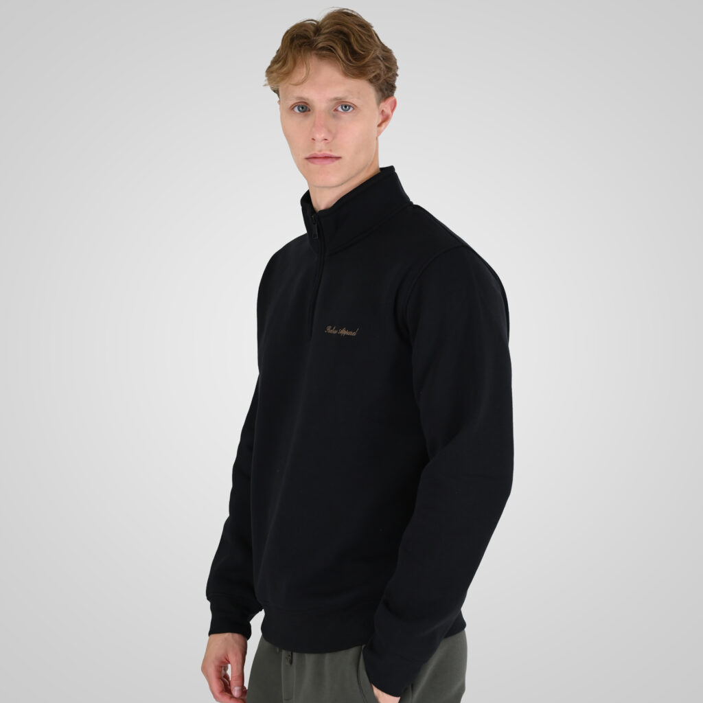 262RTOP-1128 HALF-ZIP WITH STAND-UP COLLAR AND EMBROIDERY (BRUSHED FLEECE) BLACK