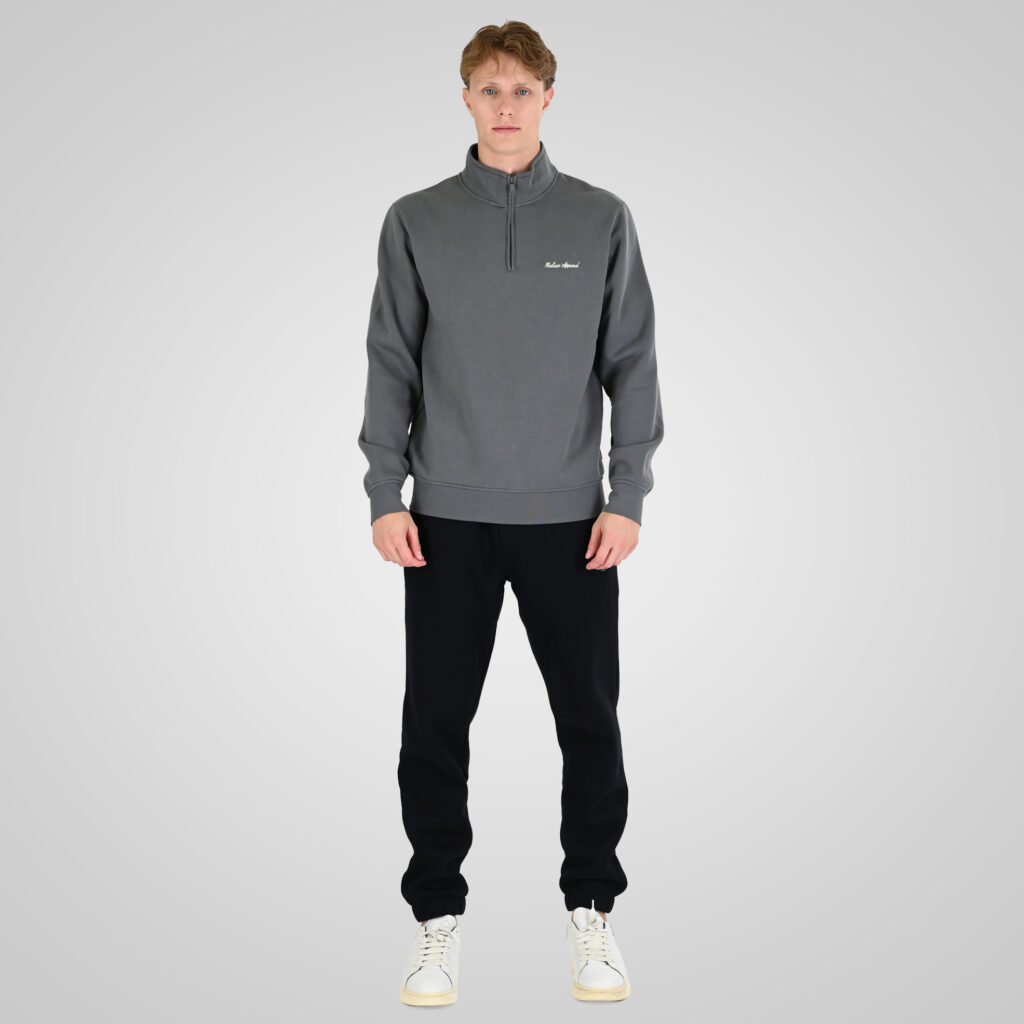 262RTOP-1128 HALF-ZIP WITH STAND-UP COLLAR AND EMBROIDERY (BRUSHED FLEECE) CLOUDY GREY
