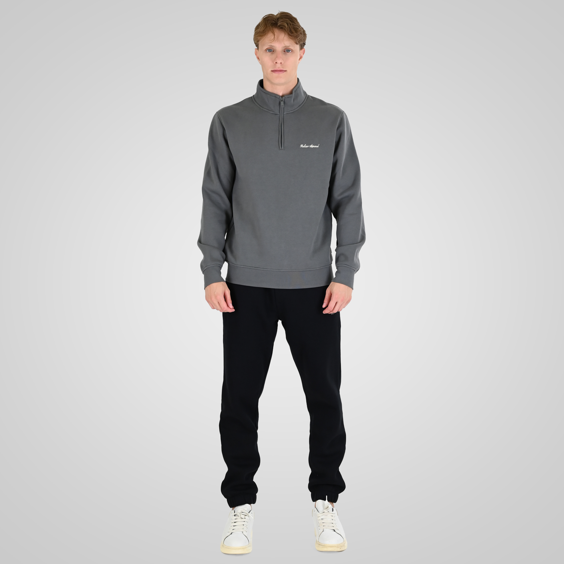262RTOP-1128 HALF-ZIP WITH STAND-UP COLLAR AND EMBROIDERY (BRUSHED FLEECE) CLOUDY GREY - Image 2