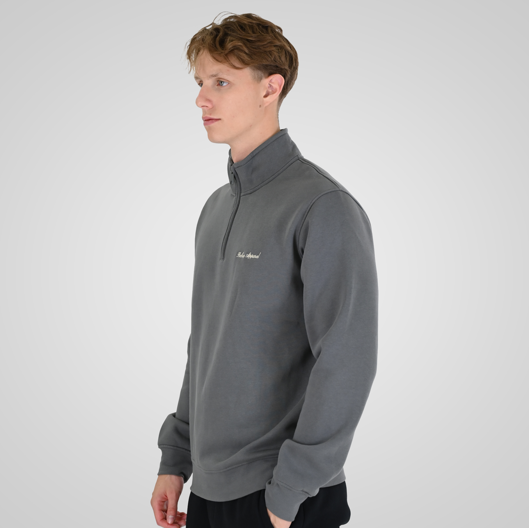 262RTOP-1128 HALF-ZIP WITH STAND-UP COLLAR AND EMBROIDERY (BRUSHED FLEECE) CLOUDY GREY - Image 3