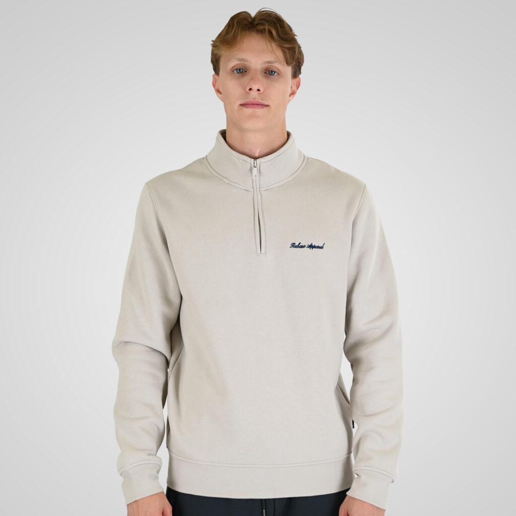 262RTOP-1128 HALF-ZIP WITH STAND-UP COLLAR AND EMBROIDERY (BRUSHED FLEECE) ICE