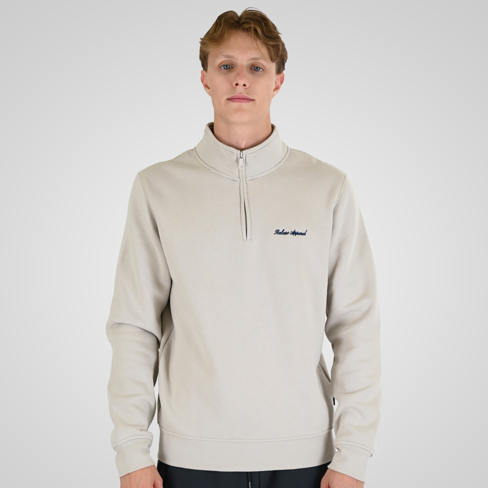 262RTOP-1128 HALF-ZIP WITH STAND-UP COLLAR AND EMBROIDERY (BRUSHED FLEECE) ICE - Image 1