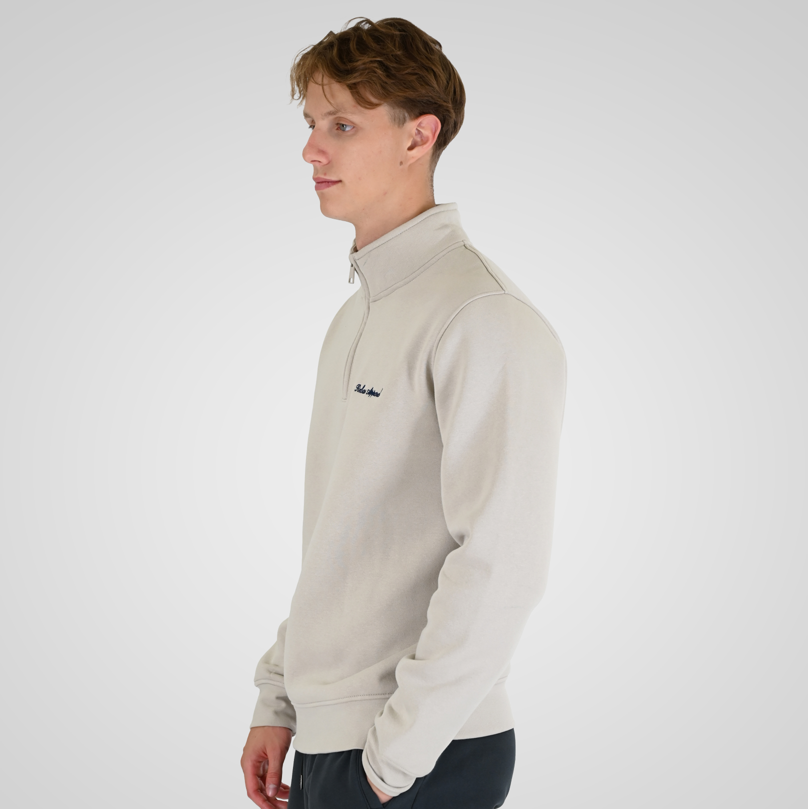 262RTOP-1128 HALF-ZIP WITH STAND-UP COLLAR AND EMBROIDERY (BRUSHED FLEECE) ICE - Image 3