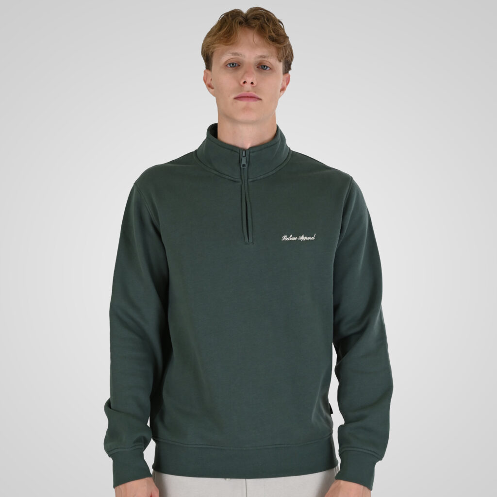 262RTOP-1128 HALF-ZIP WITH STAND-UP COLLAR AND EMBROIDERY (BRUSHED FLEECE) MOSS GREEN