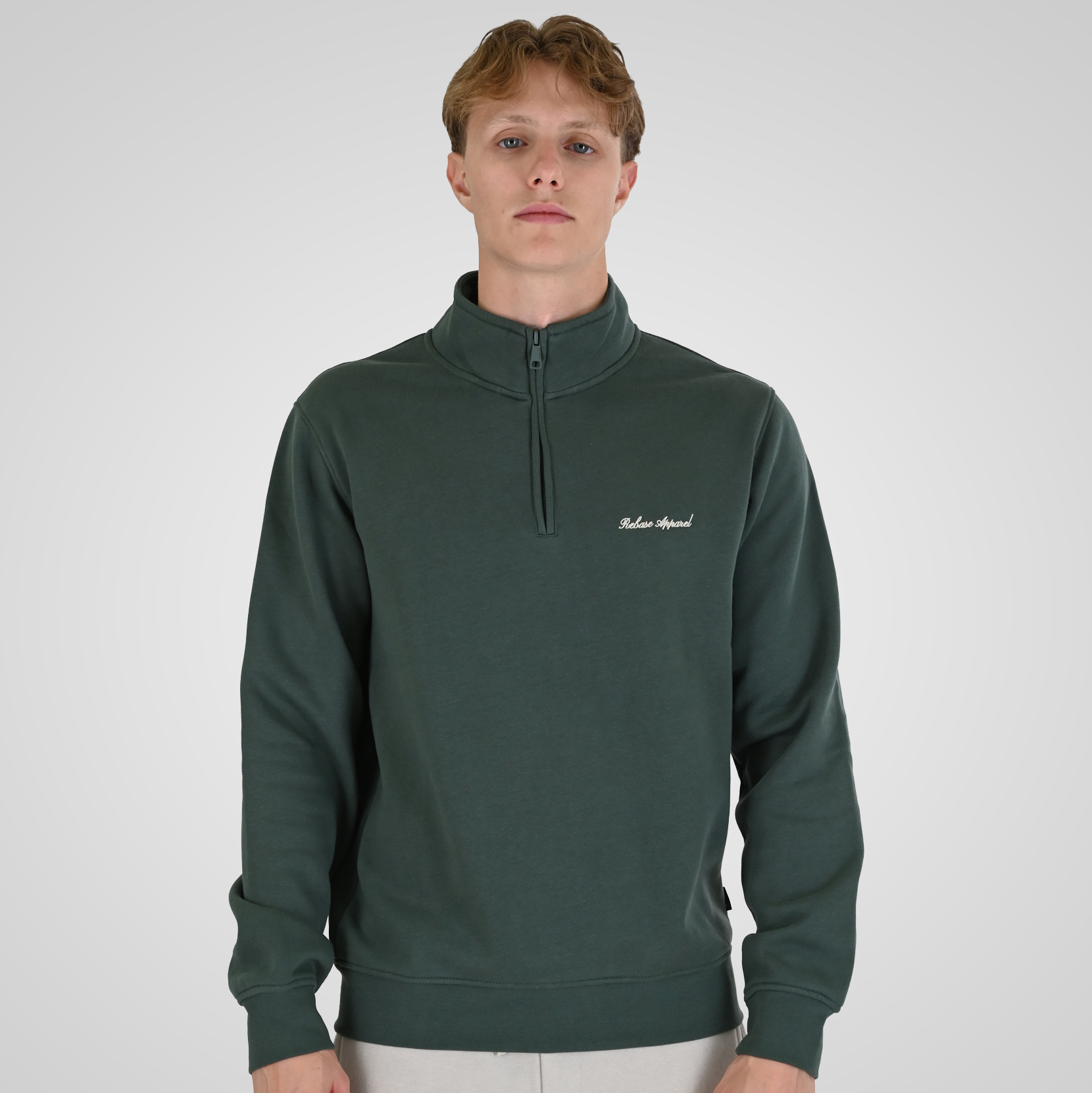 262RTOP-1128 HALF-ZIP WITH STAND-UP COLLAR AND EMBROIDERY (BRUSHED FLEECE) MOSS GREEN - Image 1