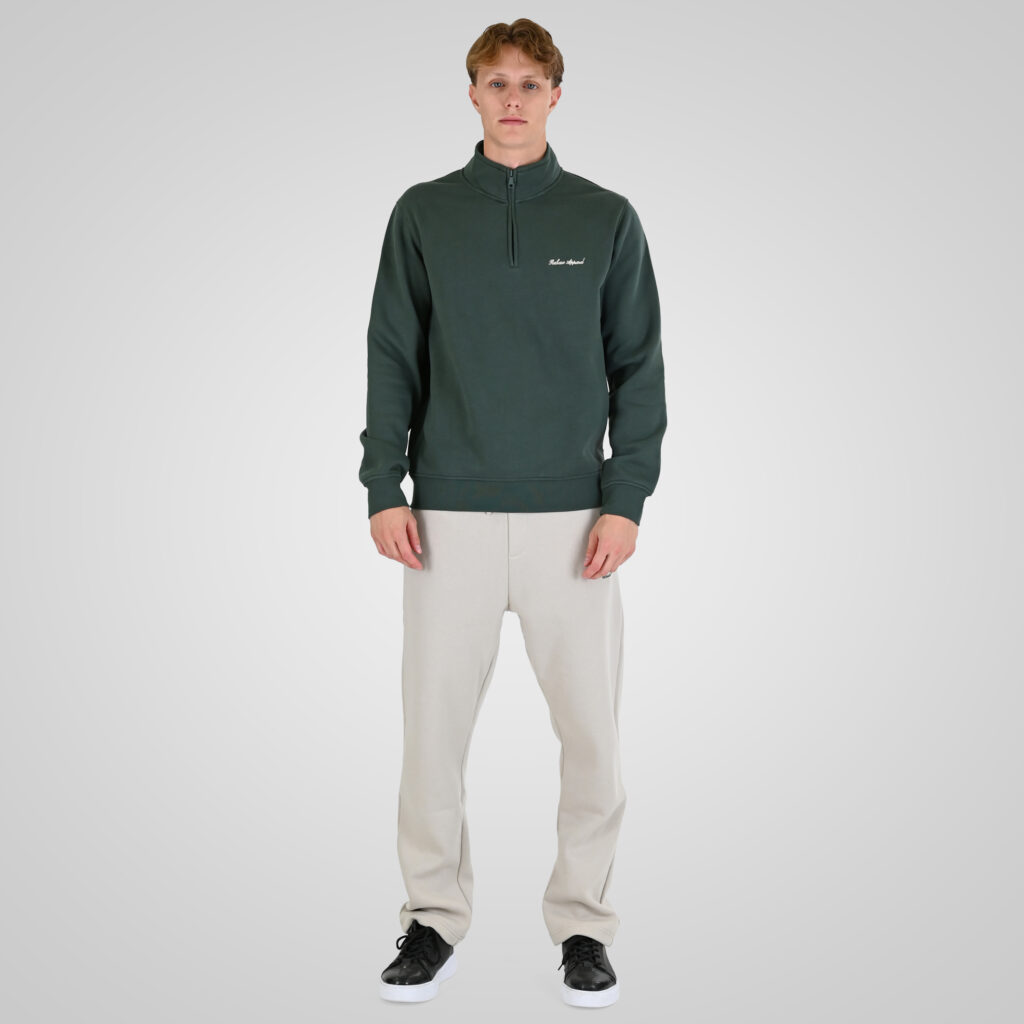 262RTOP-1128 HALF-ZIP WITH STAND-UP COLLAR AND EMBROIDERY (BRUSHED FLEECE) MOSS GREEN
