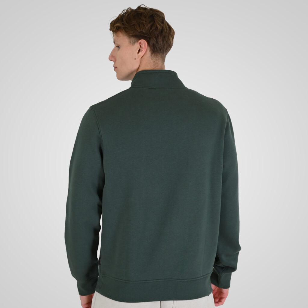 262RTOP-1128 HALF-ZIP WITH STAND-UP COLLAR AND EMBROIDERY (BRUSHED FLEECE) MOSS GREEN