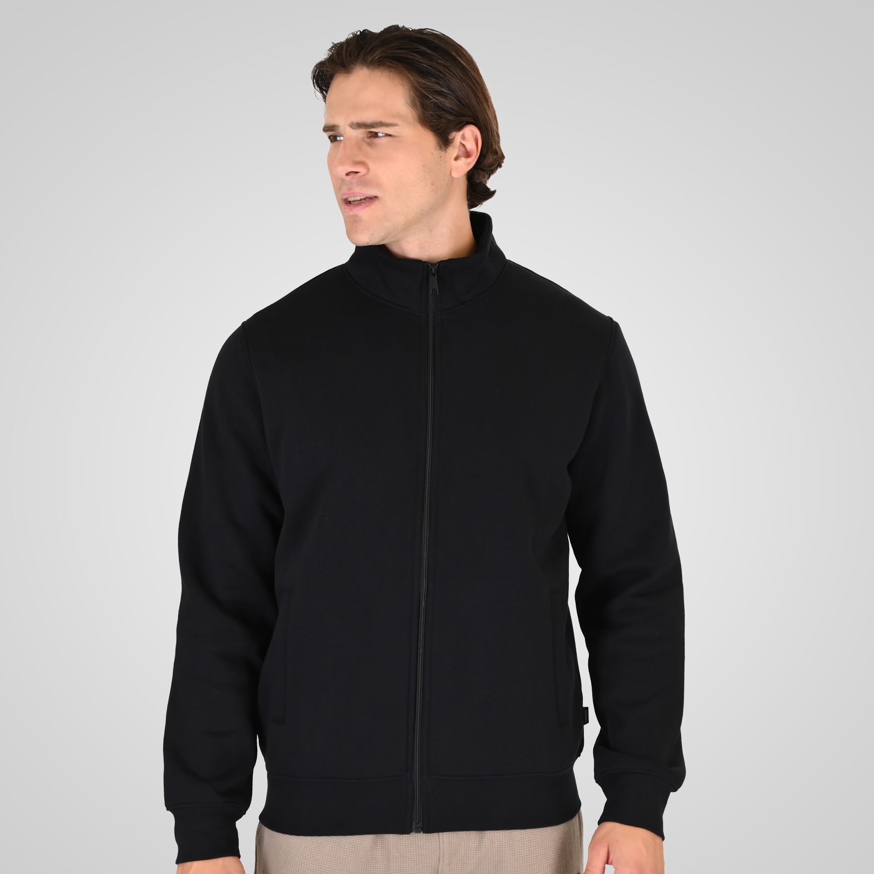 262RTOP-1172 FULL-ZIP TOP WITH STAND-UP COLLAR (BRUSHED FLEECE) BLACK - Image 1