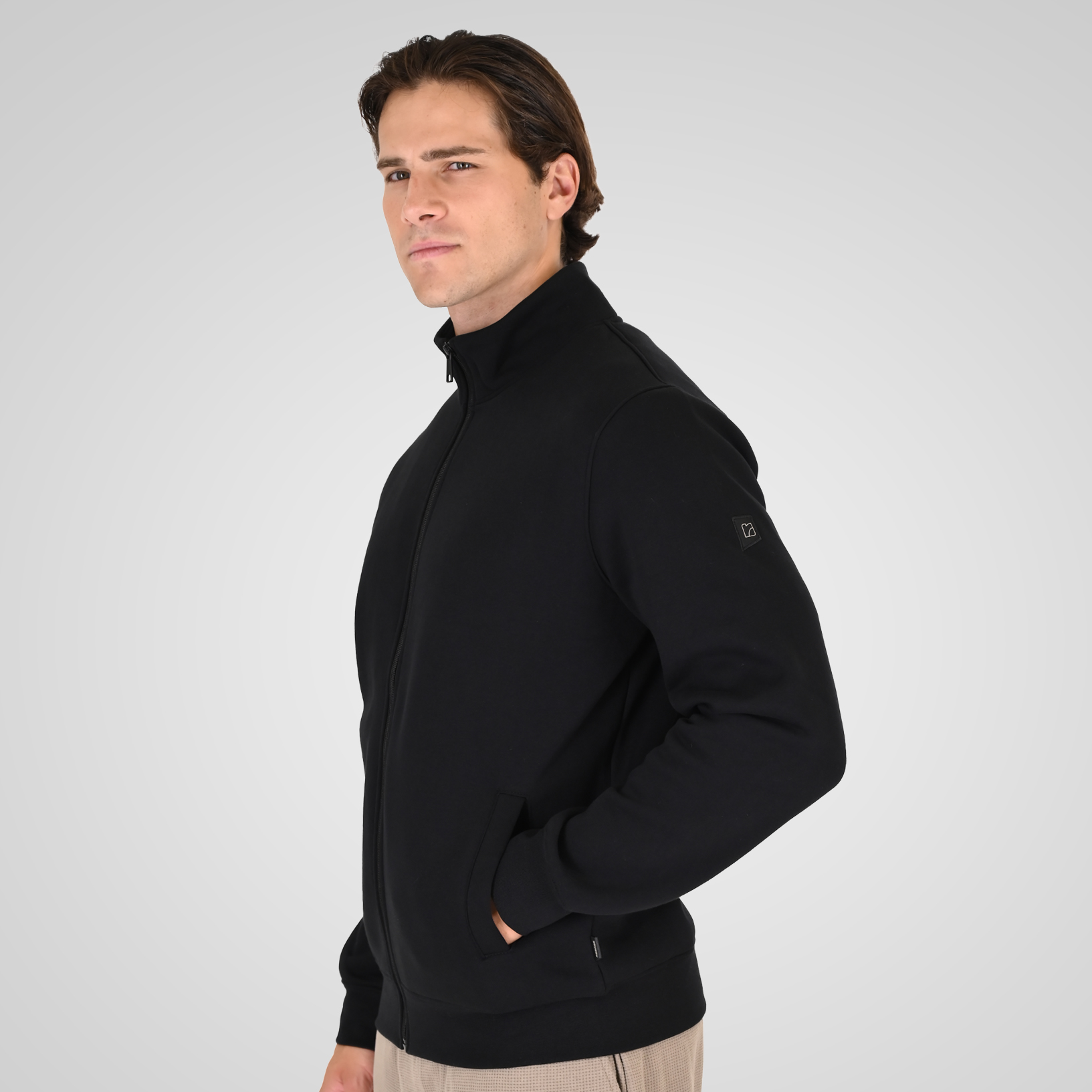 262RTOP-1172 FULL-ZIP TOP WITH STAND-UP COLLAR (BRUSHED FLEECE) BLACK - Image 3