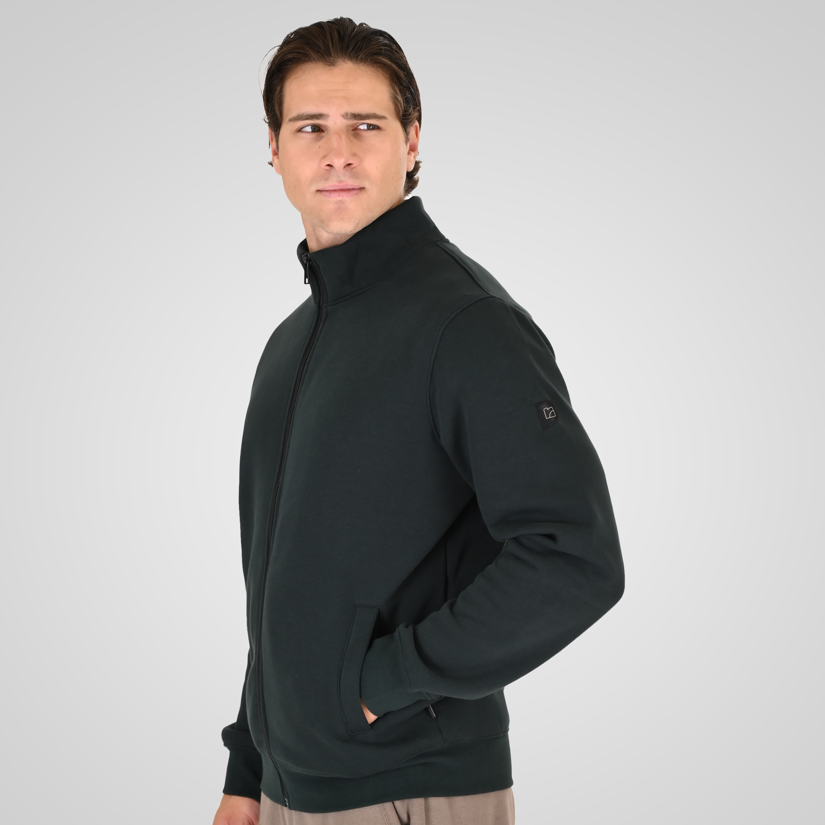 262RTOP-1172 FULL-ZIP TOP WITH STAND-UP COLLAR (BRUSHED FLEECE) FOREST GREEN - Image 3